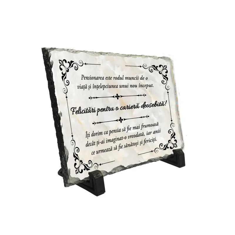 Felicitari pentru o cariera deosebita, piatra ardezie personalizata, cu mesaj model pa001